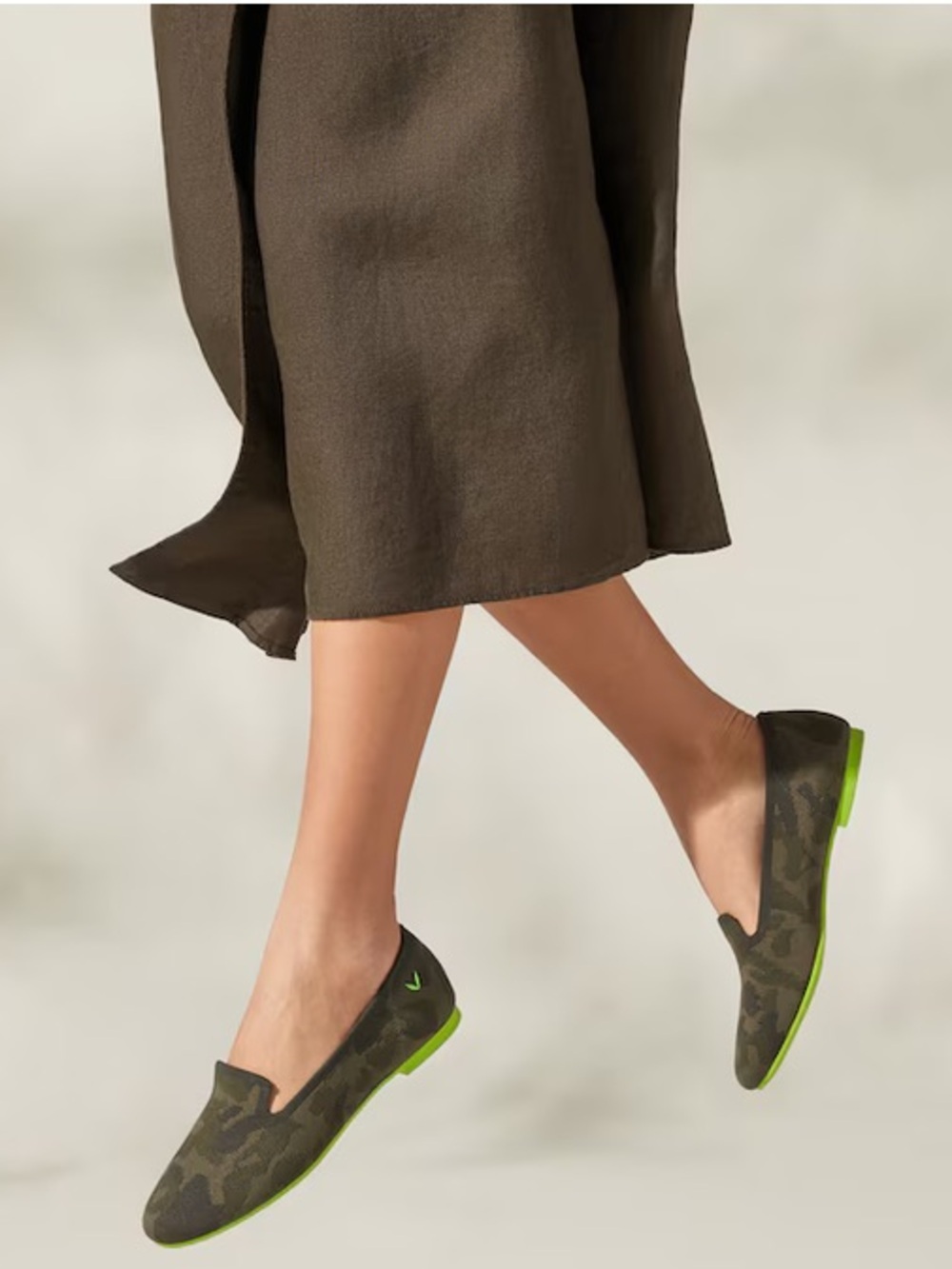 Vivaia Audrey Round-Toe Woven Knit Loafer Flats Camo Green